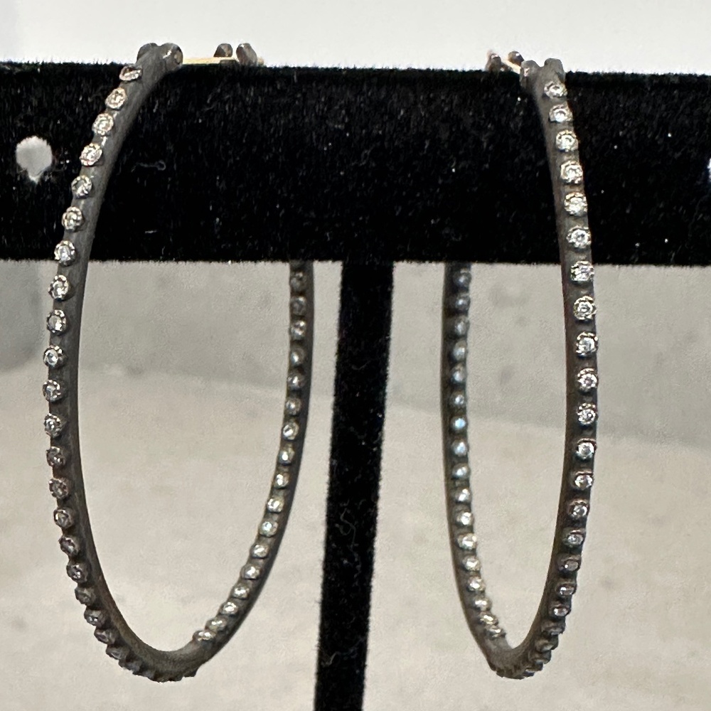Armenta Diamond and Blackened Sterling Silver Oval Hoops